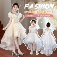 European American Style Girls Clothing Gauze Evening Dress Medium Large Children Clothing Flower Gir