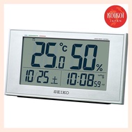 Seiko clock, desk clock, alarm clock, radio wave, digital, calendar, comfort level, temperature and humidity display, silver metallic, main body size: 8.5×14.8×5.3cm BC417S