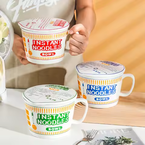 1150ml Ceramic Instant Noodle Bowl with Lid for Dorms And Home Kitchens Warms And Preserves Freshnes