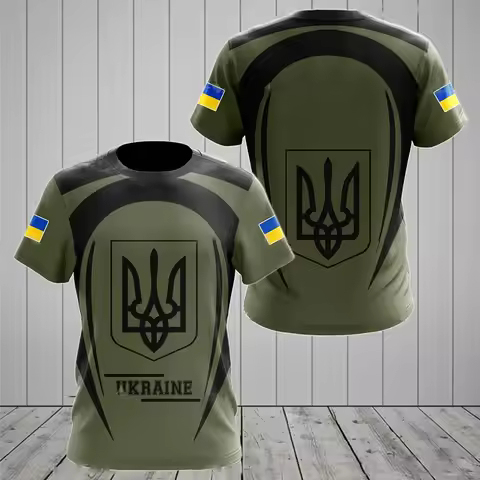 UKRAINE Men's T-Shirt Summer Short Sleeve Ukraine National Emblem Flag 3D Print Fashion Round Neck P
