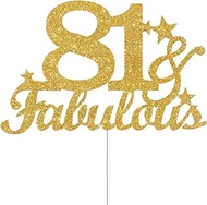 81 & Fabulous Cake Toppers Gold Glitter, Happy 81st Birthday Cake Topper Cheers to 81 Years Old Bday