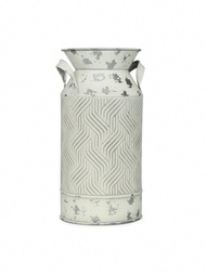 Putuo Decor 1入組白色復古鍍鋅牛奶罐,鄉村花瓶,農舍花園後院家居裝飾,10 X 5英寸禮品