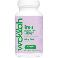 Wellah Iron Supplement for Women (65mg) 180 Capsules | With Vitamin C, Vitamin B12, & Folate