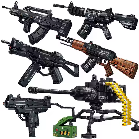 Military MOC M2 Machine Gun Sniper Rifle K98 MP5 AK47 M4A1 Gatling Gun Building Blocks DIY UZI Weapo