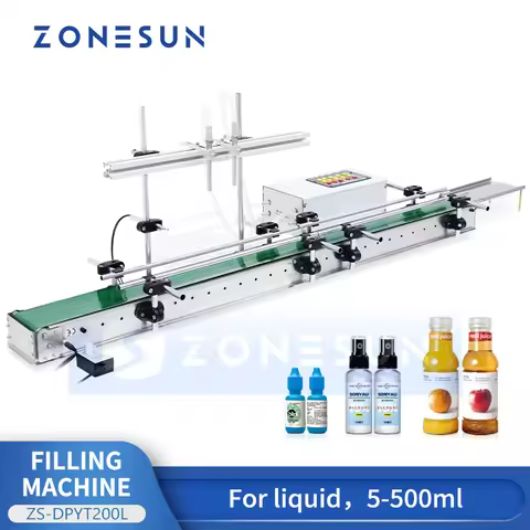 ZONESUN ZS-DPYT200L Auto 2 head Liquid Filler with 1.2m Belt Conveyor for Water Beverage Coffee