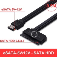 ESATA Cable 5V 12V to SATA SSD HDD DVD-R 2.5 3.5 inches 50Cm