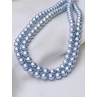 Ready Stock Japan akoya Silver Gray Blue Seawater Pearl Round Strong Light Free Mother Chain Real He