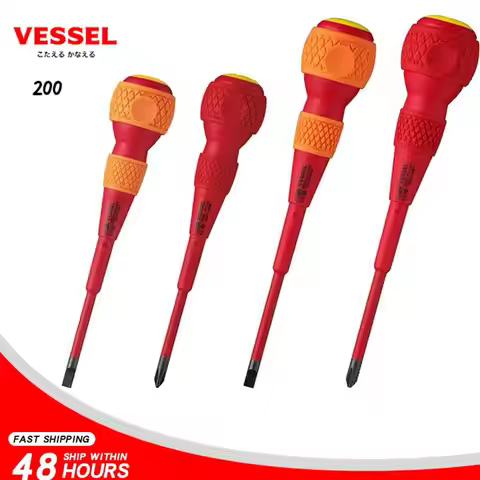 VESSEL VDE 200 Insulated Screwdriver , Japan 1000v Electrician Repair Ball Grip Cross Slotted and Sl