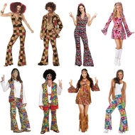 【Ready Stock】70s Retro Disco Cosplay Costume Halloween Fancy Dress Party Hiphop Set Men Women