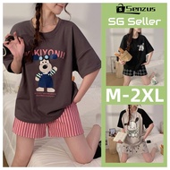 【SG】Pajamas Women Cotton Pyjamas Set Sleepwear Woman Summer Short sleeve Nightwear Cartoon Cute Loun