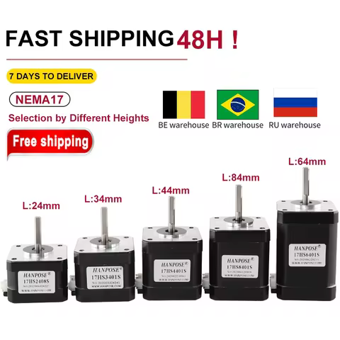 HANPOSE Nema17 stepper motor, torque 78 oz-in (52 N-cm), current 1.8 A. Models 17HS8401 17HS 2408 17