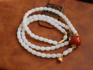 天然羊脂玉和田玉手鏈 老型米珠 新疆羊脂玉 越帶越潤 平安喜樂