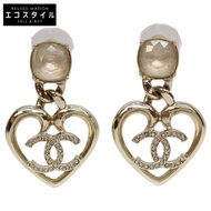 香奈兒 C23C 金色 Coco 標誌心型水鑽耳環 [二手]