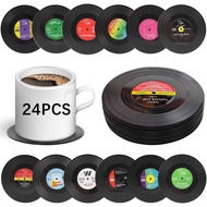24 PCS Funny Retro Vinyl Record Coasters Music Gift,Bars,Birthdays, Parties for Music Lovers Colorfu