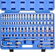 Neiko 02472A 3/8-Inch-Drive Colored Mechanics Tool Ratchet, Socket Set, 76-Piece Standard and Deep S