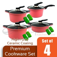 [Set of 4] BAUER Sauce Pan 18cm + Sauce Pot 20cm + Casserole 24cm+ Stew Pot 24cm