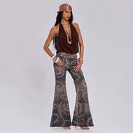 Spring/Summer Y2K Retro Millennium Baddie Vintage Floral Distressed Print Women's Slim Fit Flare Jea