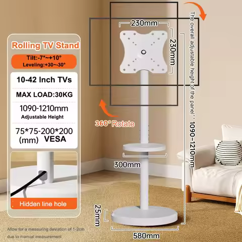 Height Adjustable Rolling TV Stand for 10-42 Inch TV up to 66 Pounds Heavy Duty Mobile TV Cart with 