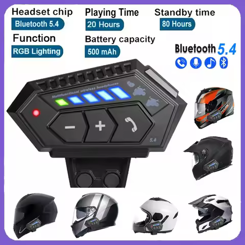 New BT12-2x Motorcycle Helmet Headset 500Mah Stereo Bluetooth 5.4 Wireless Hands-Free Headset Music 