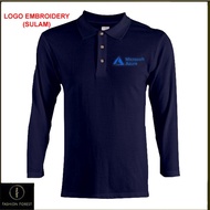 Cotton Lengan Panjang Long Sleeve collar T Shirt Logo Embroidery Sulam Microsoft Azure  FF02