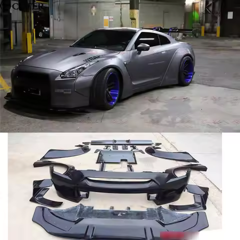 Gtr Gt-r R35 LB Style Carbon Fiber + Frp Wide Car Body Kit Front Bumper Rear Diffuser Spoiler for Ni