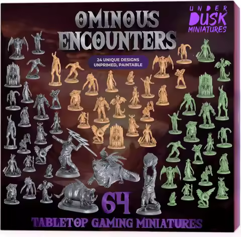 Ominous Encounters - 64 Bulk Miniatures Mega Set for - Unpainted Plastic Monster Figures for Pathfin