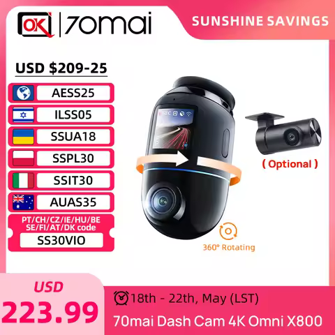 2025 70mai Dash Cam 4K Omni X800 Global Version IMX678 360° Full View Supercapacitor Built-in GPS AD
