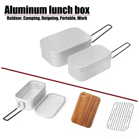 800ML/1.4L Outdoor Camping Cookware Lunch Box Aluminum Foldable Handles Picnic Box Cooking Food Bent