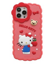 正版 Official Sanrio Hello Kitty 凱蒂貓 矽膠保護殼 3D立體 手機套 加厚 防撞防跌 Silicone Case Soft Phone Cover Shockproof Protective Case for iPhone 14 Pro Max / iPhone 13 Pro / iPhone 12