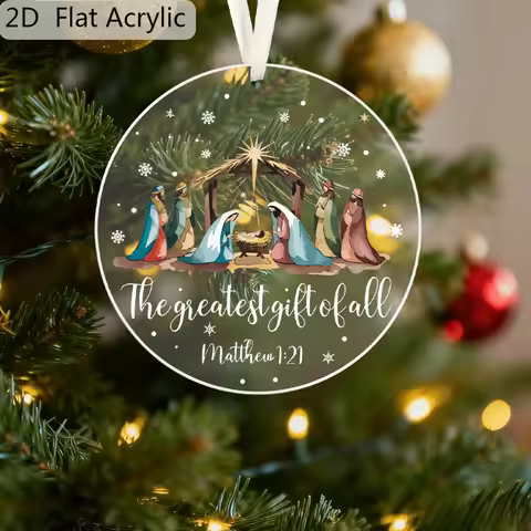 2pcs Nativity Scene Hanging Ornaments 2D Christmas Jesus Birth Acrylic Hanging Ornaments Holiday Fes