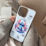 Cute Stitch Bling Bling Hologram Case hp iPhone 16 13 15 11 12 11 14 Pro Max Silver Girls Coquette A