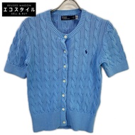 Polo Ralph Lauren 0200012627 淺藍色棉質小馬刺繡短袖麻花針織開襟衫 M 碼 [二手]