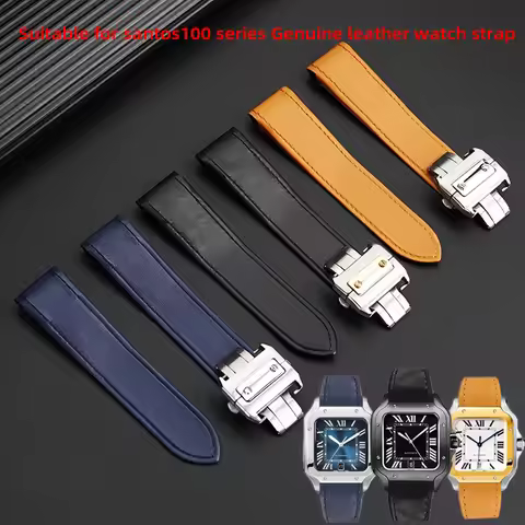 20 23mm For Cartier Santos100 Genuine leather watch strap Santos 100 Soft Cowhide Folding buckle Wat