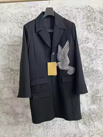 TOP-YAMAMOTO Japanese Peace Dove Blazer, black single-breasted blazer collar for men