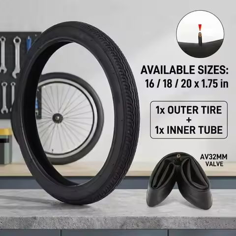 18 20 22x1.75 Inch Bike Tire Tube Set 1pc Outer Tyre 1pc AV Inner Tube Kids Folding Bicycle MTB Whee