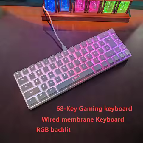 Compact HXSJ gaming keyboard 68 Keys wired keyboard RGB backlit membrane keyboard 60% mini portable 