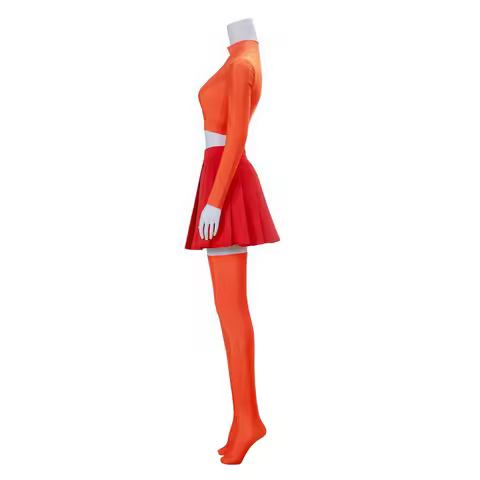 Cosplay Costume Velma Uniform Orange Top Skirt Socks Wig For Women Girls Disguise Halloween Carnival