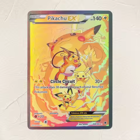 English Pikachu EX 008/002 DIY Holographic Foil Texture Card, Perfect Condition Premium Anime Collec