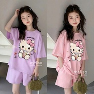 Set cottonshort sleeve girls Kitty shorts (26BH74)