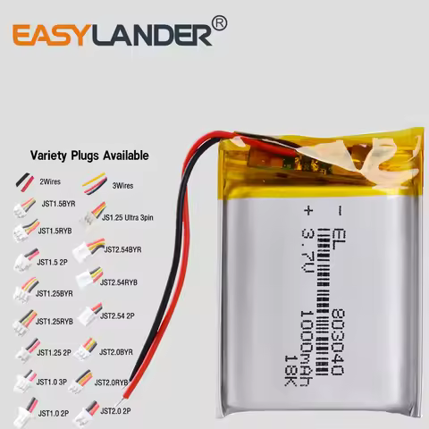 3.7V 803040 1000mAh Rechargeable Polymer lithium ion / Li-ion battery for MP3 player alarm speaker D