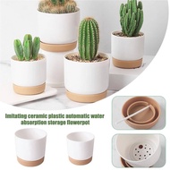 【Ready Stock】Flower Pot Self Watering Flowerpot Automatic Water Absorption Storage Round Double-layer Succulent Planter Pot Indoor Green Plant Flowerpot
