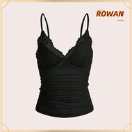 ROWANS Lace V-neck Halter, Ruched Lace V-neck Tank Top, Fashion Punk Sexy Sexy Halter Tank Top