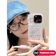 Color Lines Cute Card Holder Halo Kitty Casing Samsung A55 5G S25 Ultra S25 A56 A35 A06 A26 A15 A36 