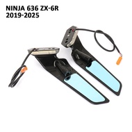 ปีกลมกระจกมองข้างมองหลังรถจักรยานยนต์ปรับได้พร้อมไฟ LED สำหรับ Kawasaki Ninja 636 ZX-6R ZX6R 6R ZX 2