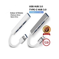 Mini Hub Type-C Hub USB Hub to USB 3.0 High Speed 4 in 1 USB Hub USB 3.0 HUB [Ready Stock]