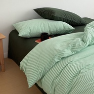 Green Strips 100% Cotton 1200TC 5 Feet/6feet Flat/Fitted Single/Queen/King Size Bed Set 4 in 1 Beddi