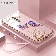 Hontinga Casing Case For OPPO Reno 2F Reno2F Reno 2Z Case Colorful Butterfly Luxury Chrome Plated Soft TPU Square Phone Case Full Cover Camera Protection Anti Gores Rubber Cases For Girls
