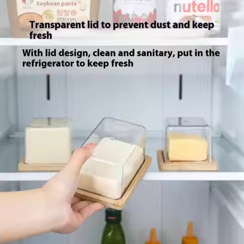 Countertop Bamboo Butter Dish Plate With Transparent Acrylic Lid Kitchen Storage Butter Container Bo
