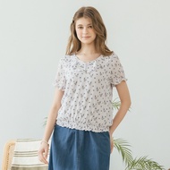 [CUMAR] Lotus Leaf Collar Short-Sleeved Top Rice