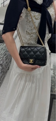 Chanel香奈兒cf方胖子愛心調節扣 黑金